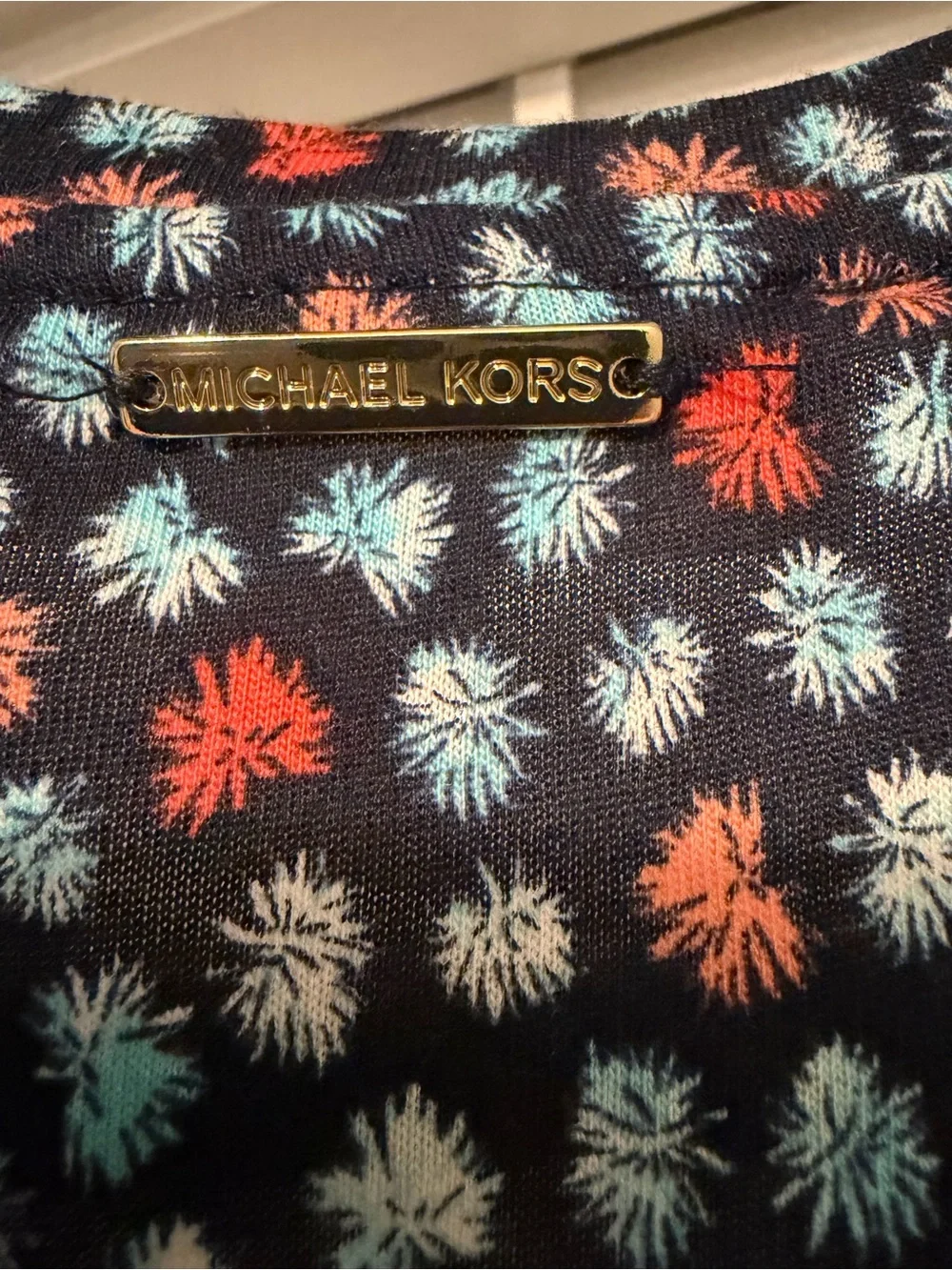 Michael Kors Navy Sleeveless Floral Maxi Dress with Red and Light Blue Accents